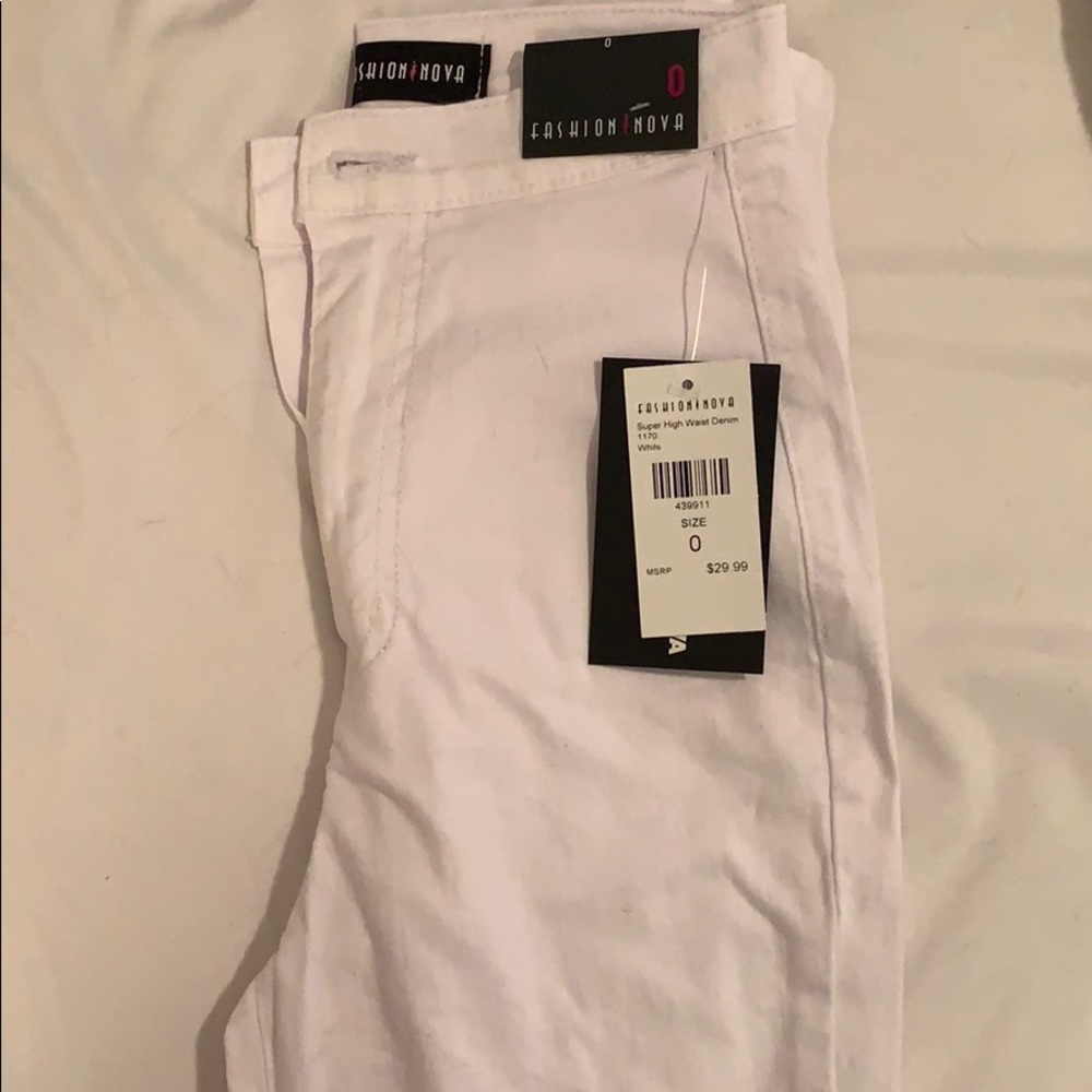 Super high waist white denim jeans